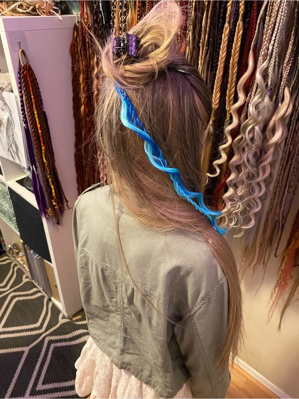 Bright Blue Curly Hair Extension Accent